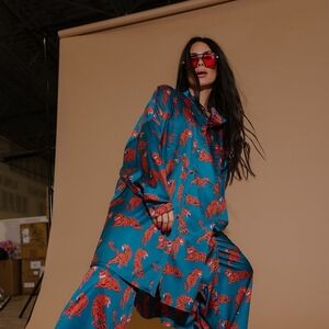 Lala Full Satin Playsuit in Wild Woman (pants and top)